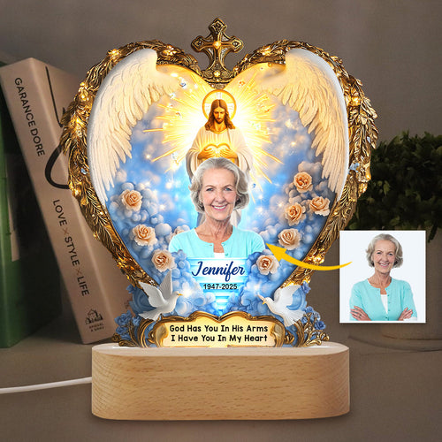 God Has You In His Arms - Personalized Memorial Shaped Plaque Light Base