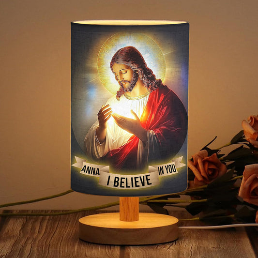 I Believe In You - Personalized Christian Tableside Lamp With Wood Base