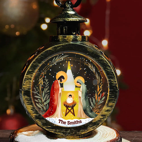 Holy Night - Personalized Christian Round Lantern With Light