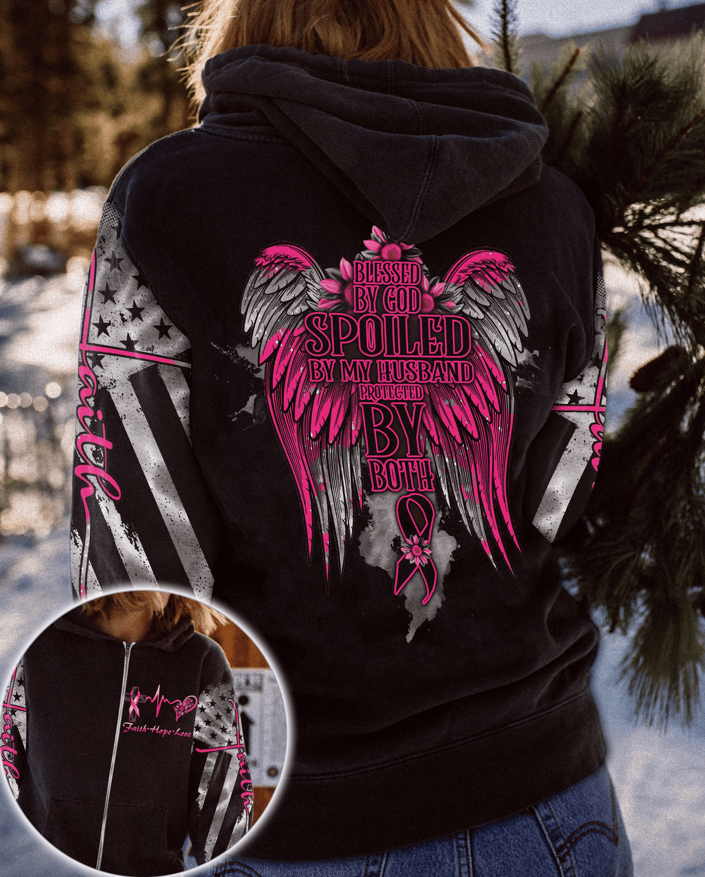 Blessed By God Breast Cancer - Breast Cancer Awareness All Over T-shirt and Hoodie 0822