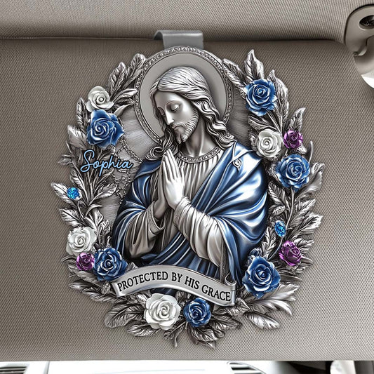 Protected By His Grace - Personalized Christian Shaped Car Visor Clip