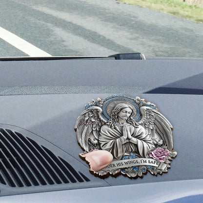 Under His Wings, I'm Safe - Personalized Christian Shaped Car Visor Clip