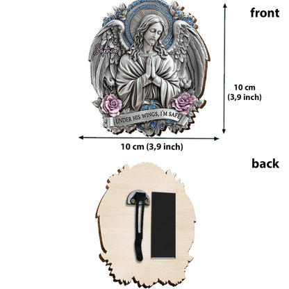 Under His Wings, I'm Safe - Personalized Christian Shaped Car Visor Clip