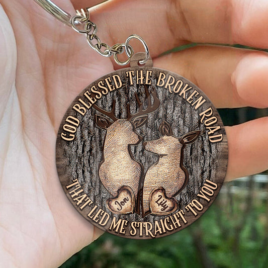 God Blessed The Broken Road - Personalized Couple Keychain
