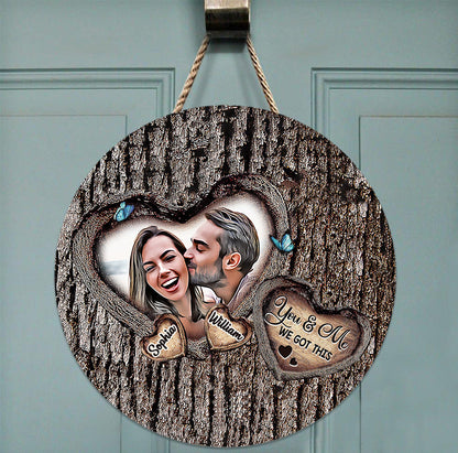God Bless The Broken Road - Personalized Couple Round Wood Sign