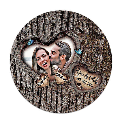 God Bless The Broken Road - Personalized Couple Round Wood Sign