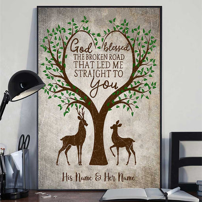 God Blessed The Broken Road - Personalized Couple Hunting Poster