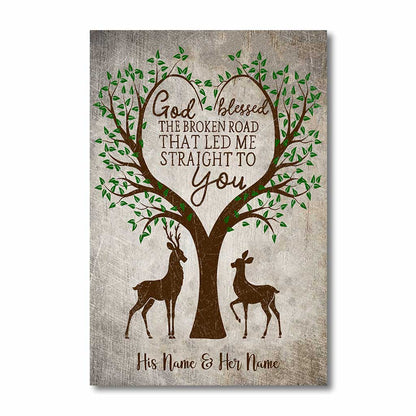 God Blessed The Broken Road - Personalized Couple Hunting Poster