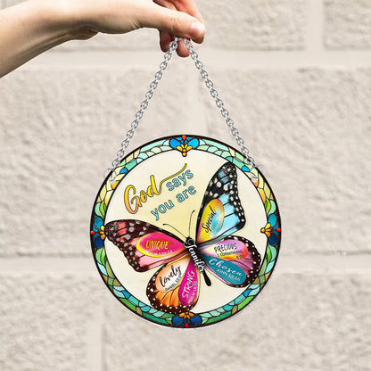 God Says You Are - Personalized Christian Window Hanging Suncatcher Ornament