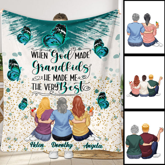When God Made Grandkids He Gave Me The Best - Personalized Grandma Blanket
