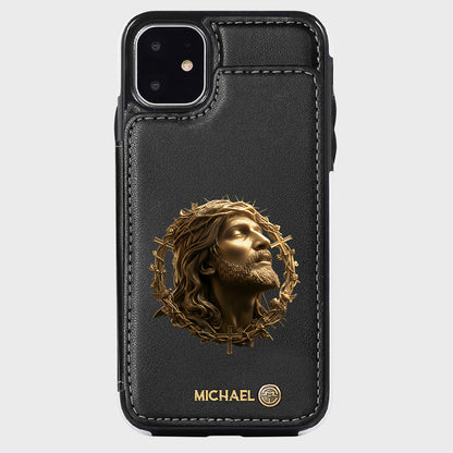 Christmas Jesus Christ Face with Crown of Thorns - Personalized Christian Wallet Phone Case
