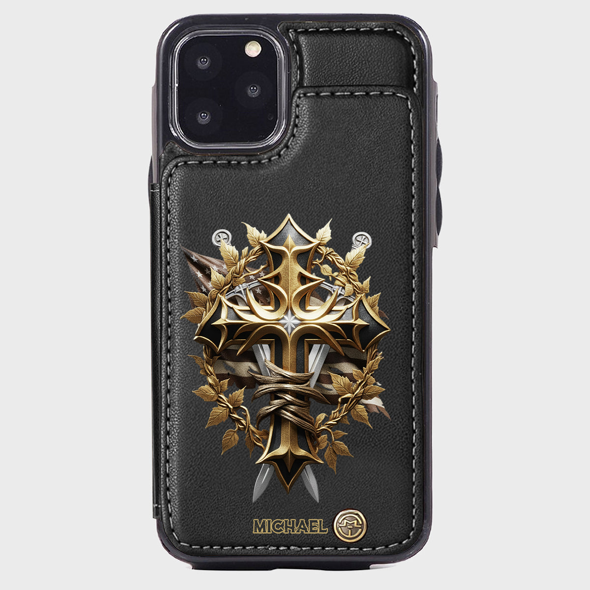 Festive Intricate Patriotic Christian Emblem - Personalized Christian Wallet Phone Case