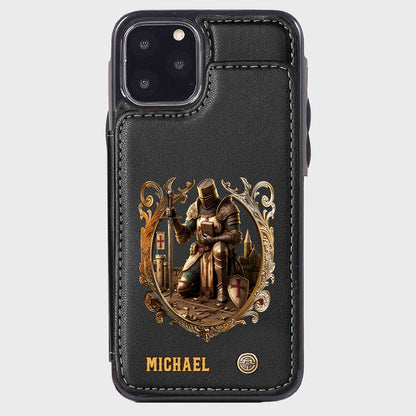Kneeling Crusader Knight With Sword & Bible - Personalized Christian Wallet Phone Case