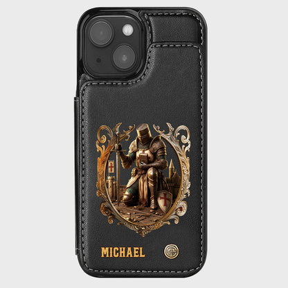 Kneeling Crusader Knight With Sword & Bible - Personalized Christian Wallet Phone Case