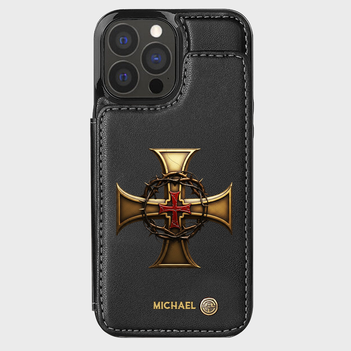 Christmas Golden Cross Crown of Thorns - Personalized Christian Wallet Phone Case