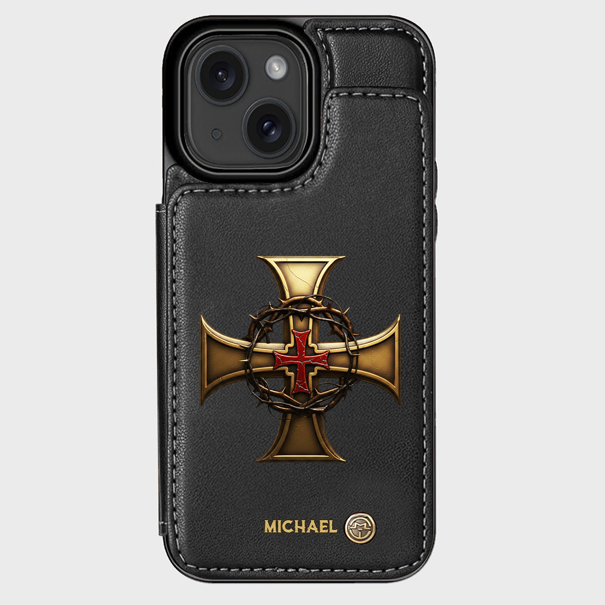 Christmas Golden Cross Crown of Thorns - Personalized Christian Wallet Phone Case