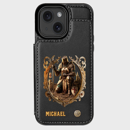 Kneeling Crusader Knight With Sword & Bible - Personalized Christian Wallet Phone Case