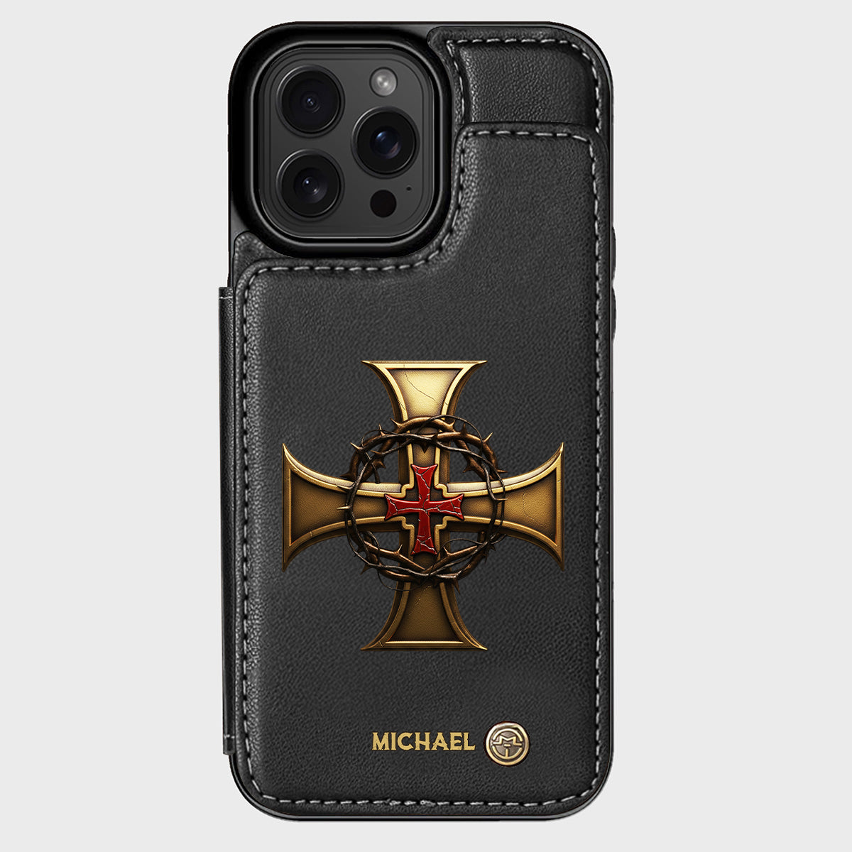 Christmas Golden Cross Crown of Thorns - Personalized Christian Wallet Phone Case