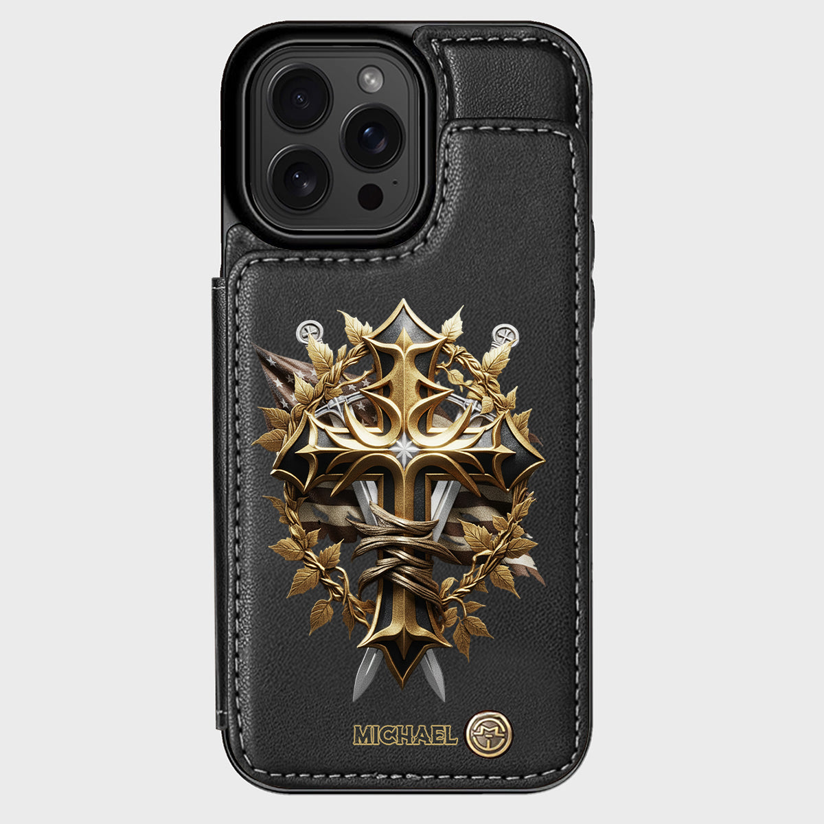 Festive Intricate Patriotic Christian Emblem - Personalized Christian Wallet Phone Case