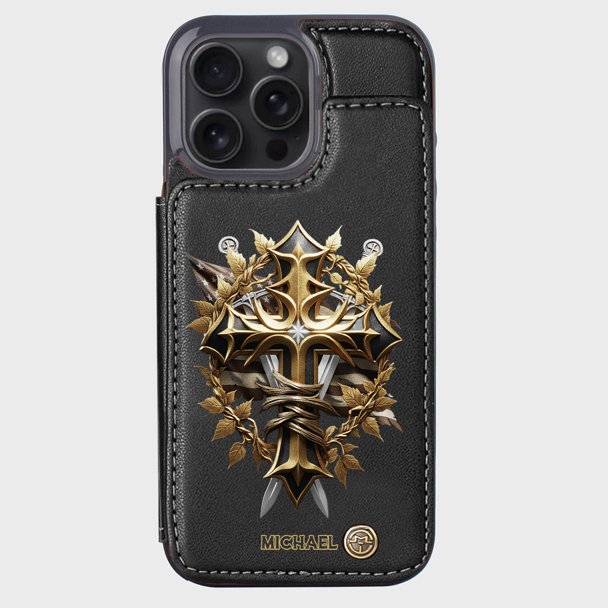 Festive Intricate Patriotic Christian Emblem - Personalized Christian Wallet Phone Case