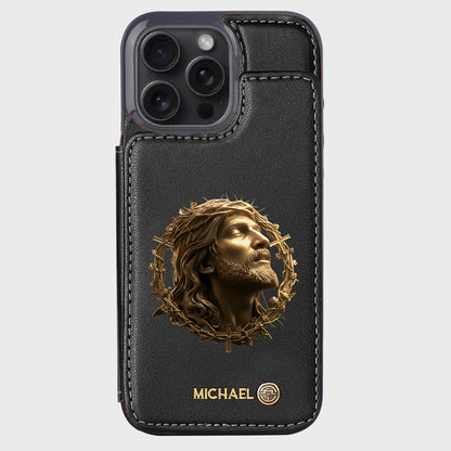 Christmas Jesus Christ Face with Crown of Thorns - Personalized Christian Wallet Phone Case