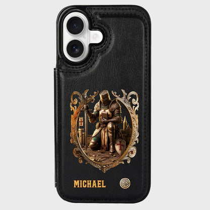 Kneeling Crusader Knight With Sword & Bible - Personalized Christian Wallet Phone Case