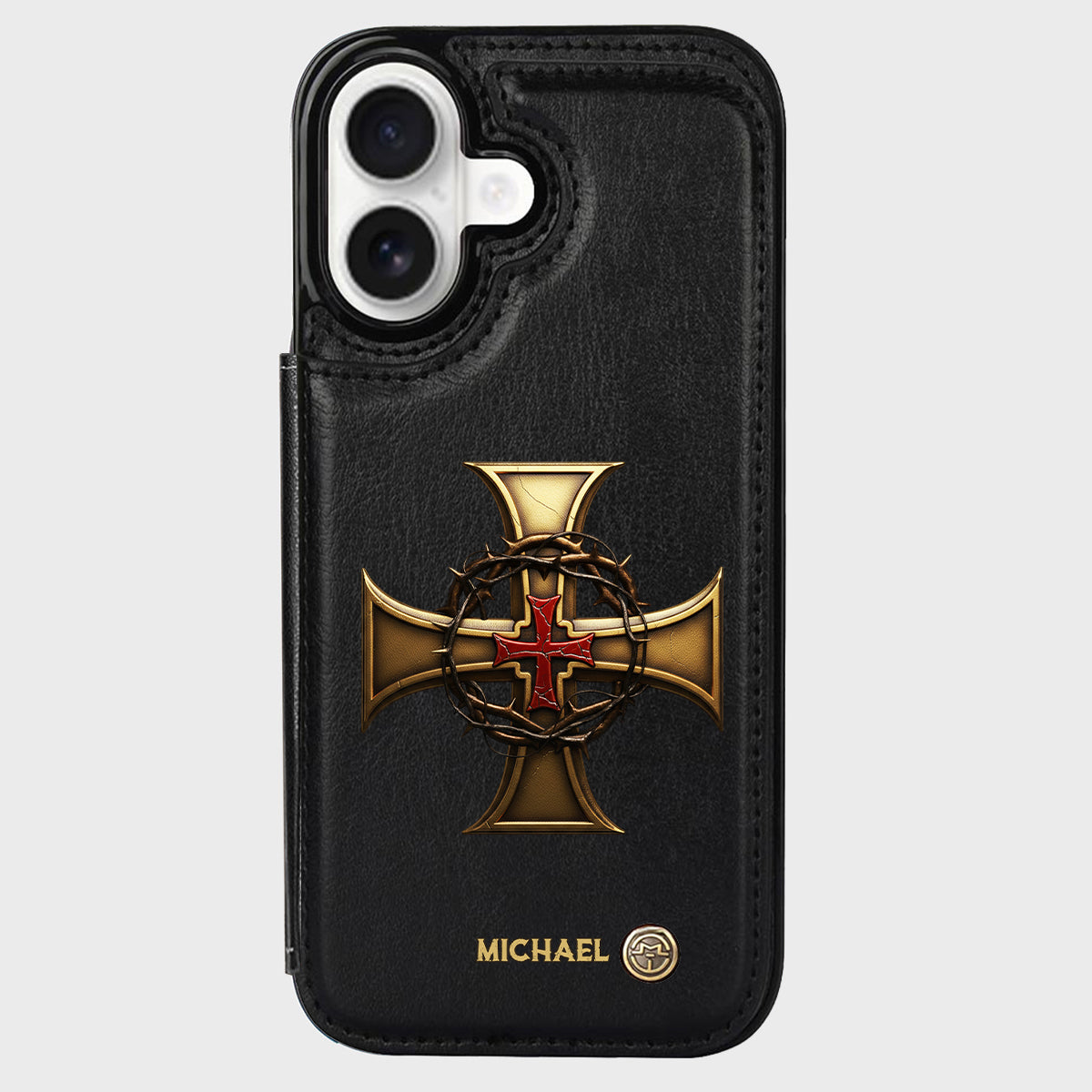 Christmas Golden Cross Crown of Thorns - Personalized Christian Wallet Phone Case