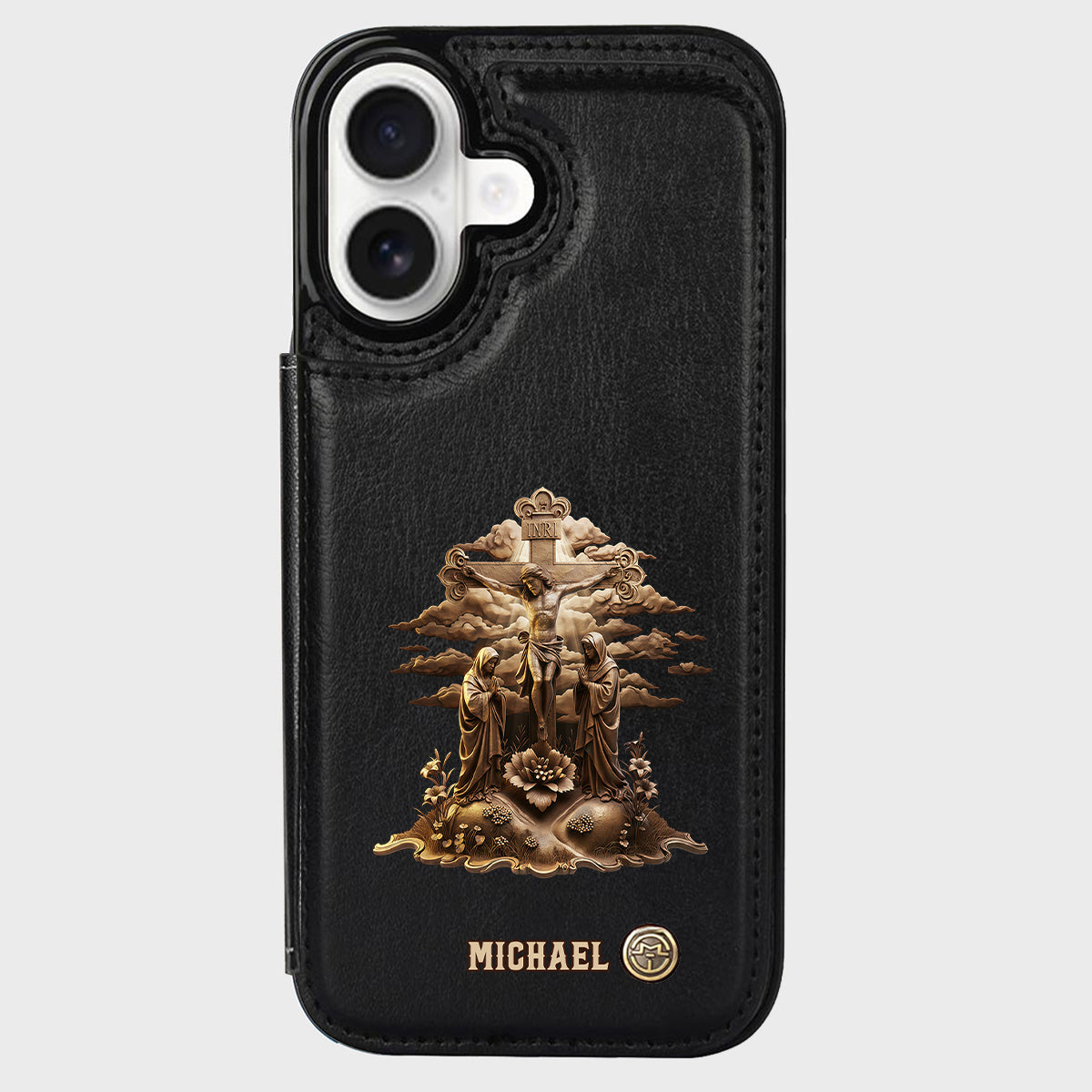 Christmas Sacred Crucifixion Sculpture - Personalized Christian Wallet Phone Case