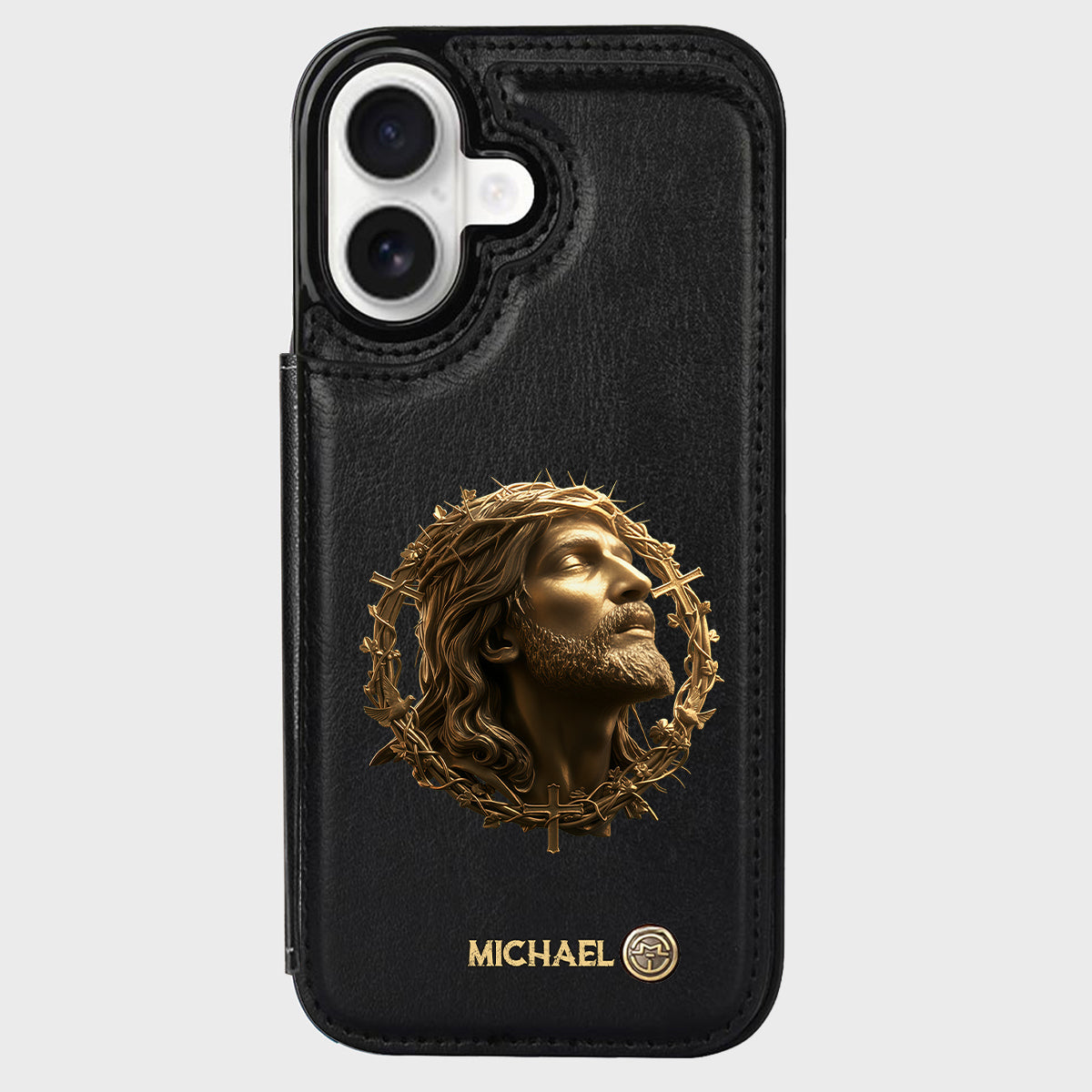 Christmas Jesus Christ Face with Crown of Thorns - Personalized Christian Wallet Phone Case