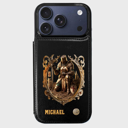 Kneeling Crusader Knight With Sword & Bible - Personalized Christian Wallet Phone Case