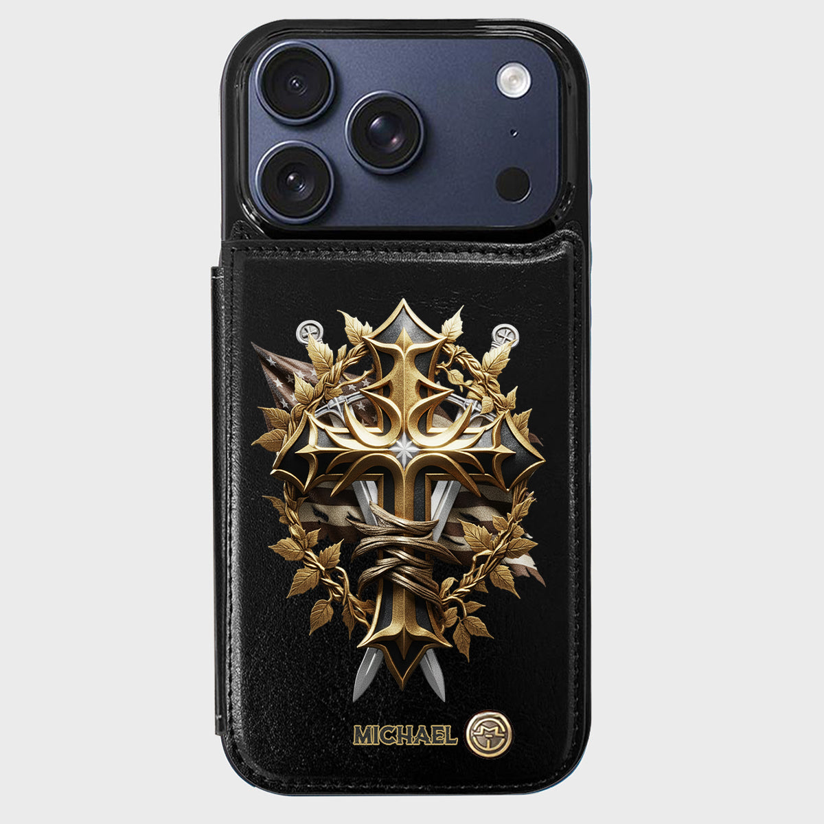 Festive Intricate Patriotic Christian Emblem - Personalized Christian Wallet Phone Case