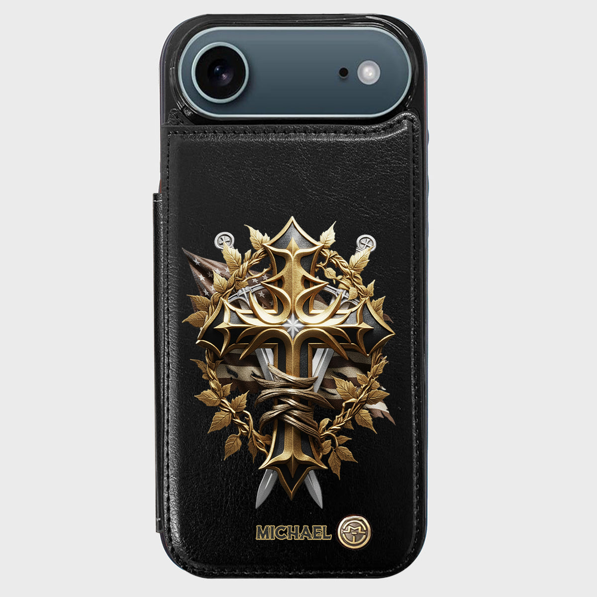 Festive Intricate Patriotic Christian Emblem - Personalized Christian Wallet Phone Case