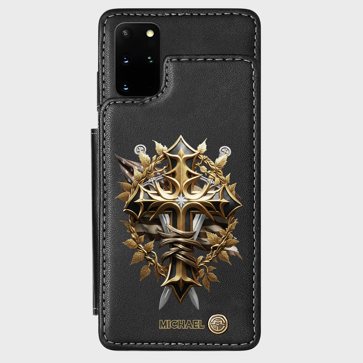 Festive Intricate Patriotic Christian Emblem - Personalized Christian Wallet Phone Case