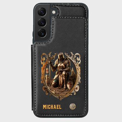 Kneeling Crusader Knight With Sword & Bible - Personalized Christian Wallet Phone Case
