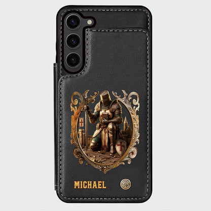 Kneeling Crusader Knight With Sword & Bible - Personalized Christian Wallet Phone Case