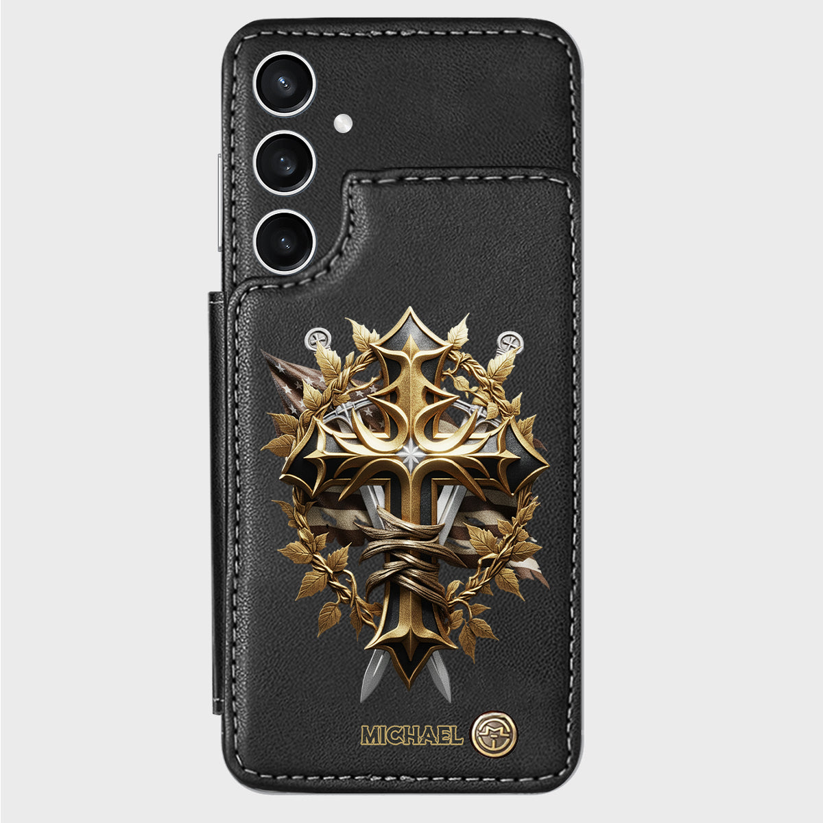 Festive Intricate Patriotic Christian Emblem - Personalized Christian Wallet Phone Case
