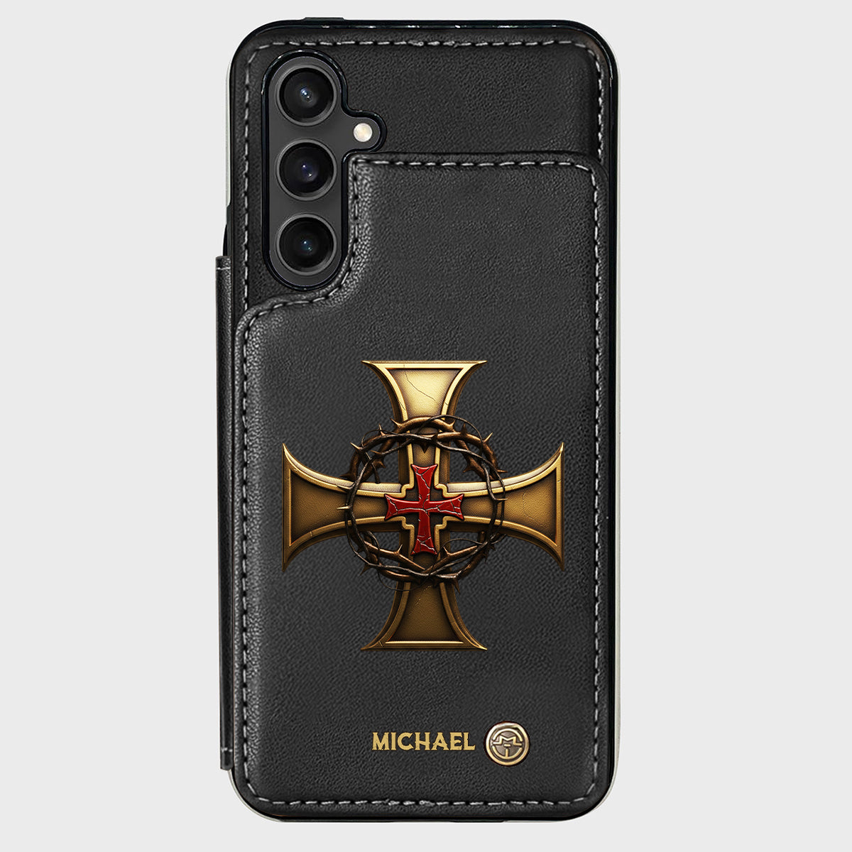 Christmas Golden Cross Crown of Thorns - Personalized Christian Wallet Phone Case