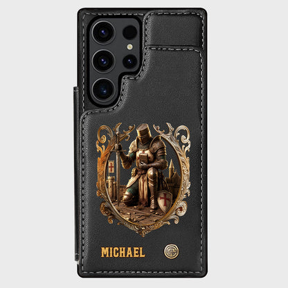 Kneeling Crusader Knight With Sword & Bible - Personalized Christian Wallet Phone Case