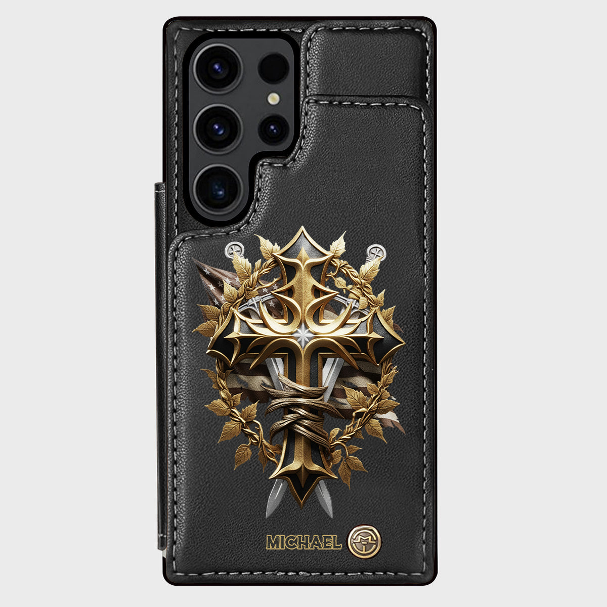 Festive Intricate Patriotic Christian Emblem - Personalized Christian Wallet Phone Case