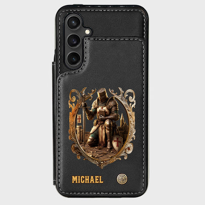 Kneeling Crusader Knight With Sword & Bible - Personalized Christian Wallet Phone Case