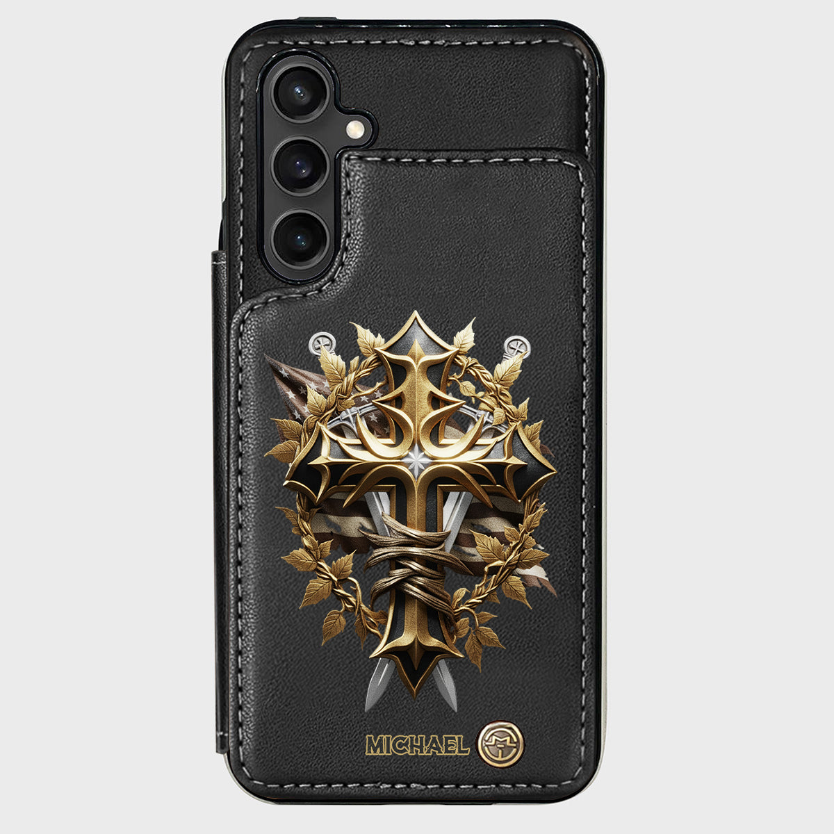 Festive Intricate Patriotic Christian Emblem - Personalized Christian Wallet Phone Case