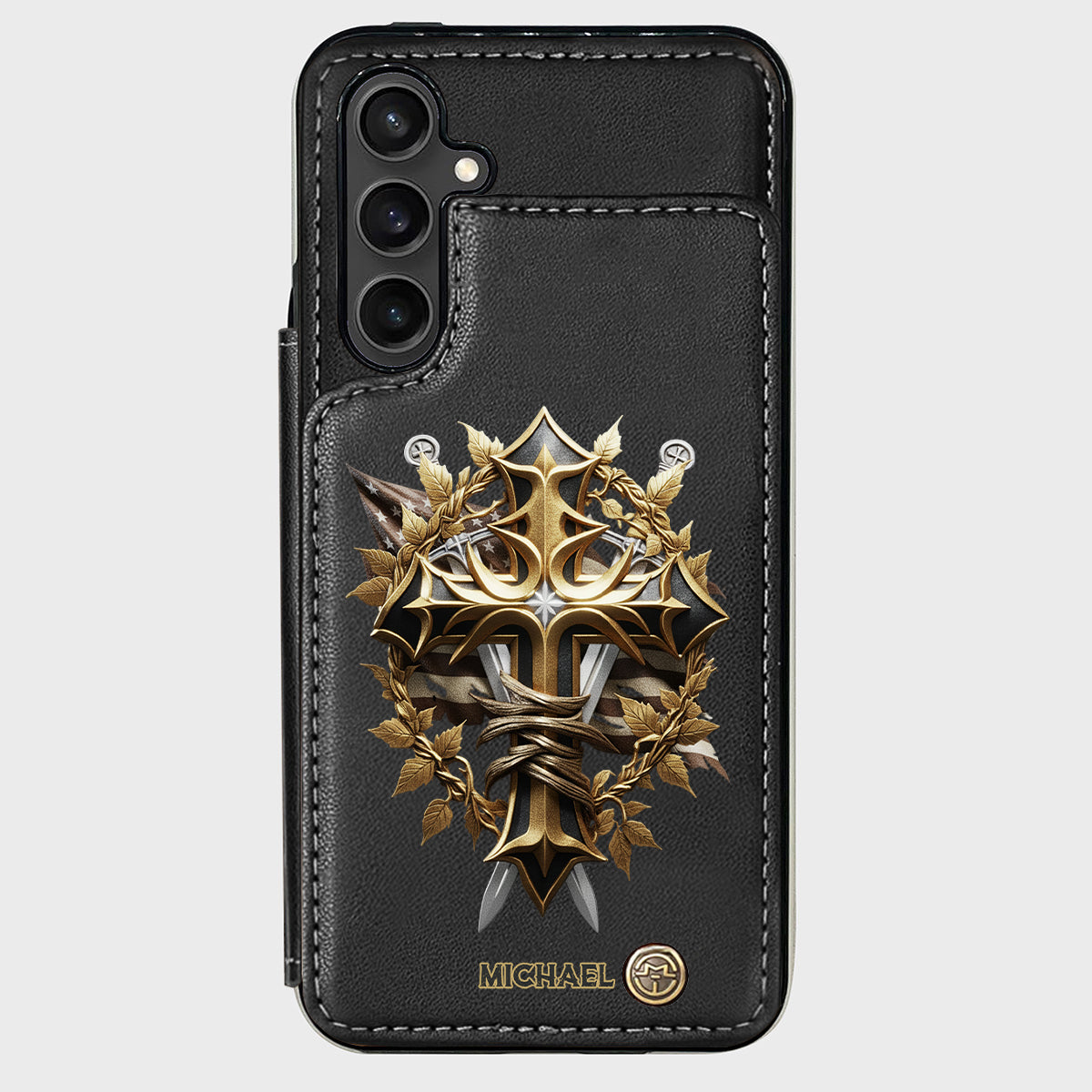 Festive Intricate Patriotic Christian Emblem - Personalized Christian Wallet Phone Case