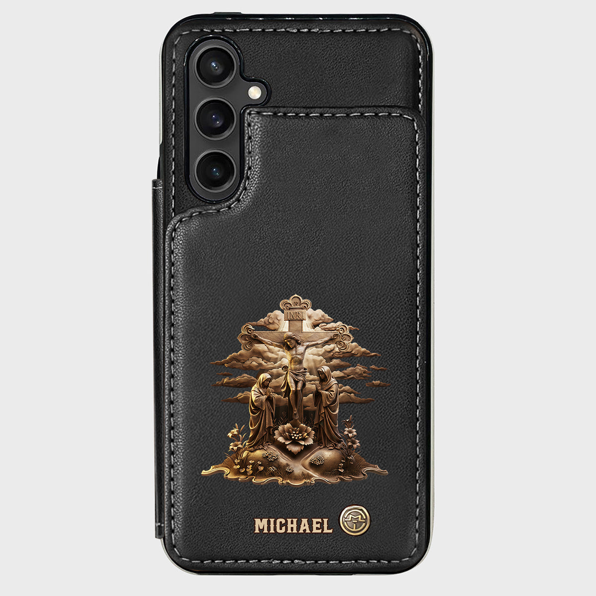 Christmas Sacred Crucifixion Sculpture - Personalized Christian Wallet Phone Case