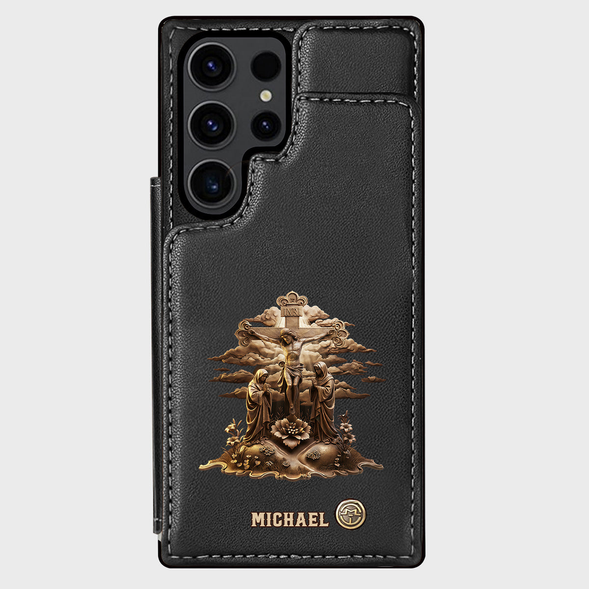 Christmas Sacred Crucifixion Sculpture - Personalized Christian Wallet Phone Case