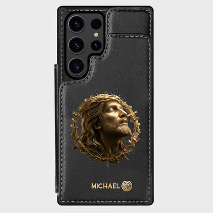 Christmas Jesus Christ Face with Crown of Thorns - Personalized Christian Wallet Phone Case
